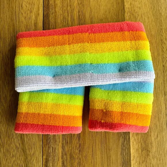 Rainbow Sweatband Set Headband Wristband Jogging Costume Party Unisex One Size - Picture 2 of 4